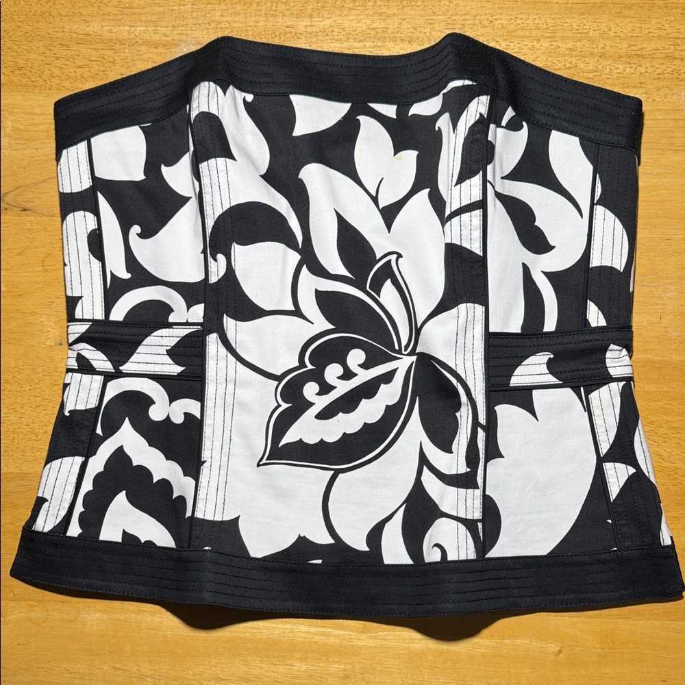 White House Black Market Black and White Floral Bustier